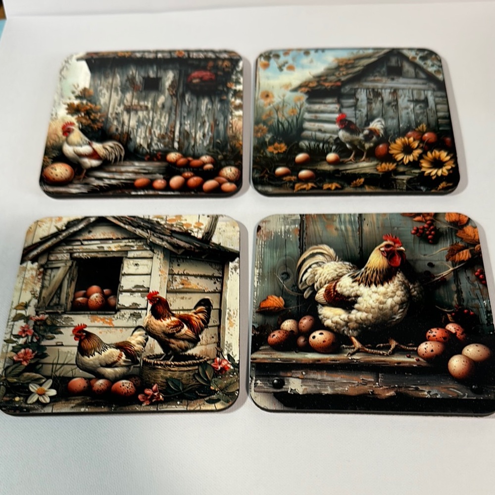Rustic Rooster Coasters Set
